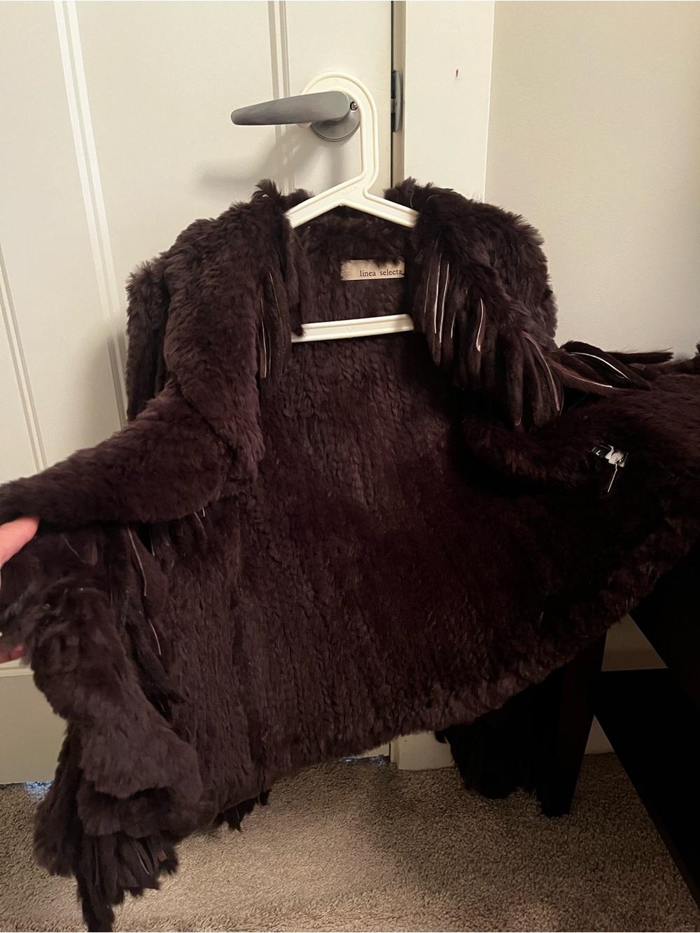 Women’s Dark Brown Authentic Rabbit Knit Ruffled Cardigan/ Jacket - Picture 3 of 5